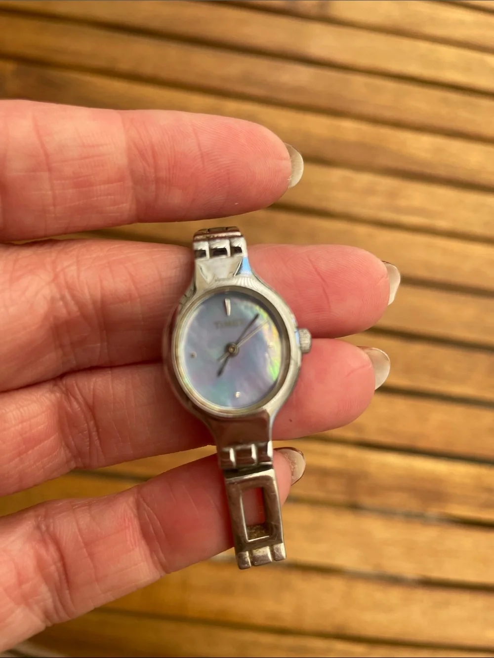 Timex Silver-Tone Women's Bracelet Watch with Blue Mother-of-Pearl Dial